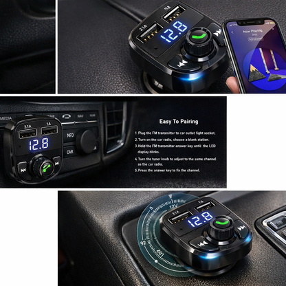 Bluetooth FM Transmitter for Car - Wireless Hands-Free Audio and Fast Charging